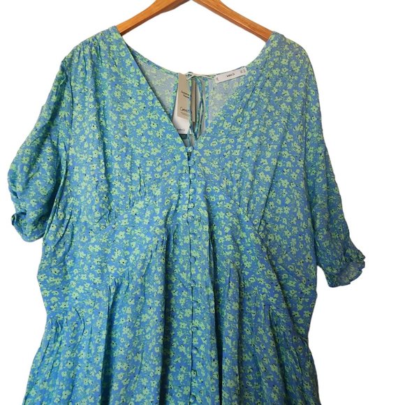 Mango Flowy Flower Printed Dress size 18 NWT Blue Green Button Front 3XL - Picture 4 of 15